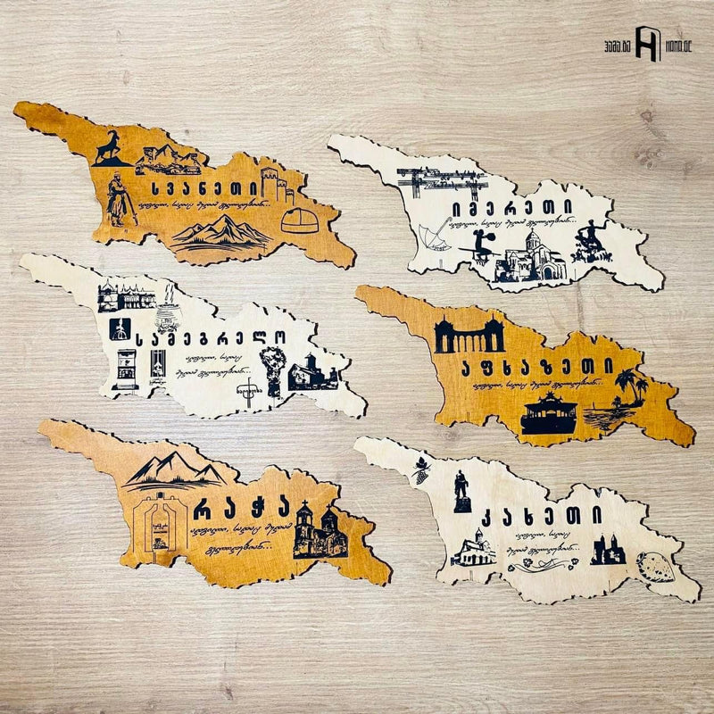 ხის ხელნაკეთი საქართველოს რუქა -ქუთაისი