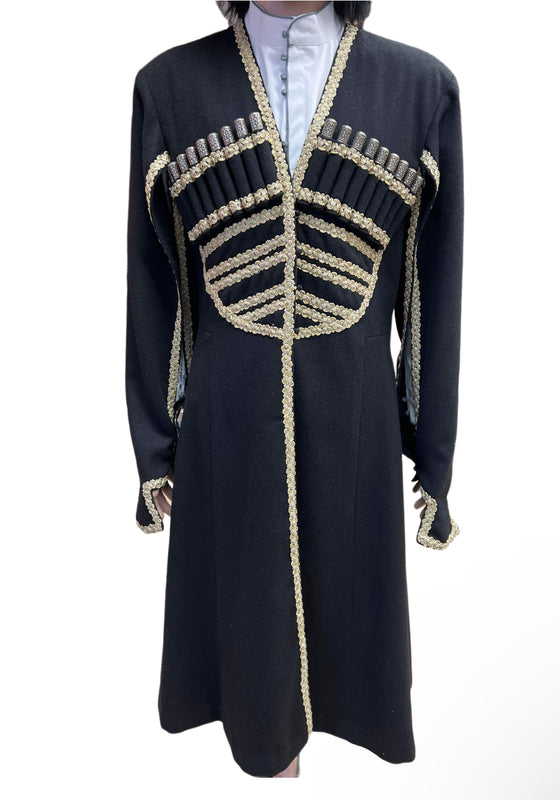 მამაკაცის მოქარგული შალის შავი ჩოხა - ახალუხი - ქილები