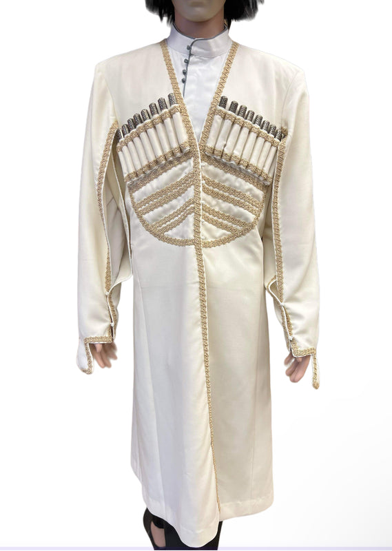 მამაკაცის მოქარგული შალის თეთრი ჩოხა