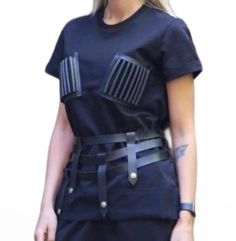 ქამრიანი მაისური ჩოხის ელემენტებით , გაწყობილი თყავით