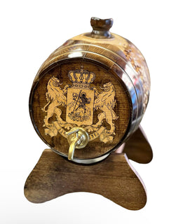 ხელნაკეთი ხის ღვინის კასრი, სადგამი ფეხით