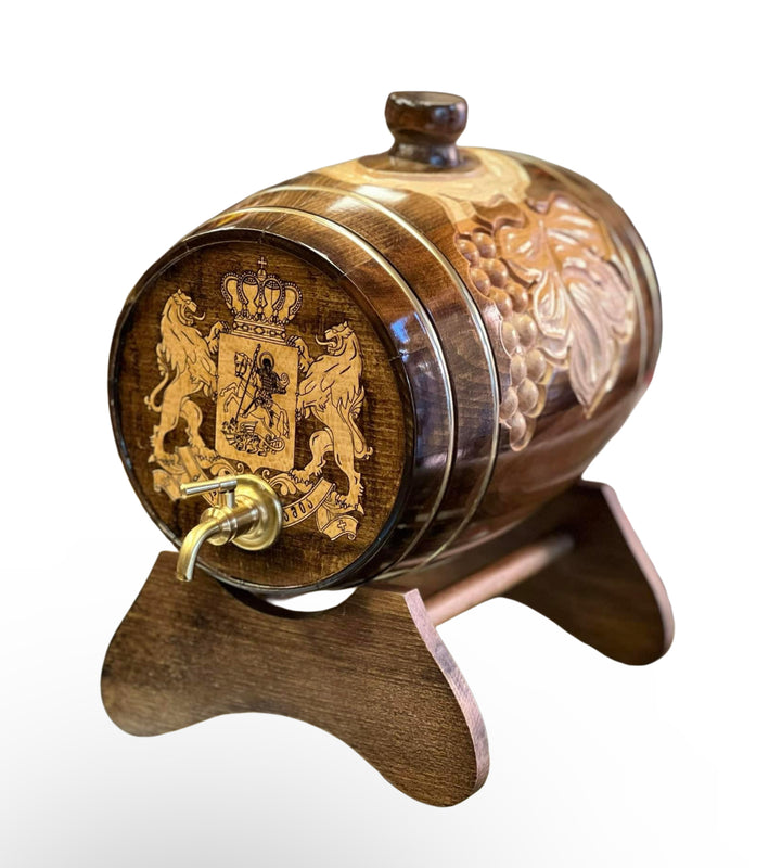 ხელნაკეთი ხის ღვინის კასრი, სადგამი ფეხით