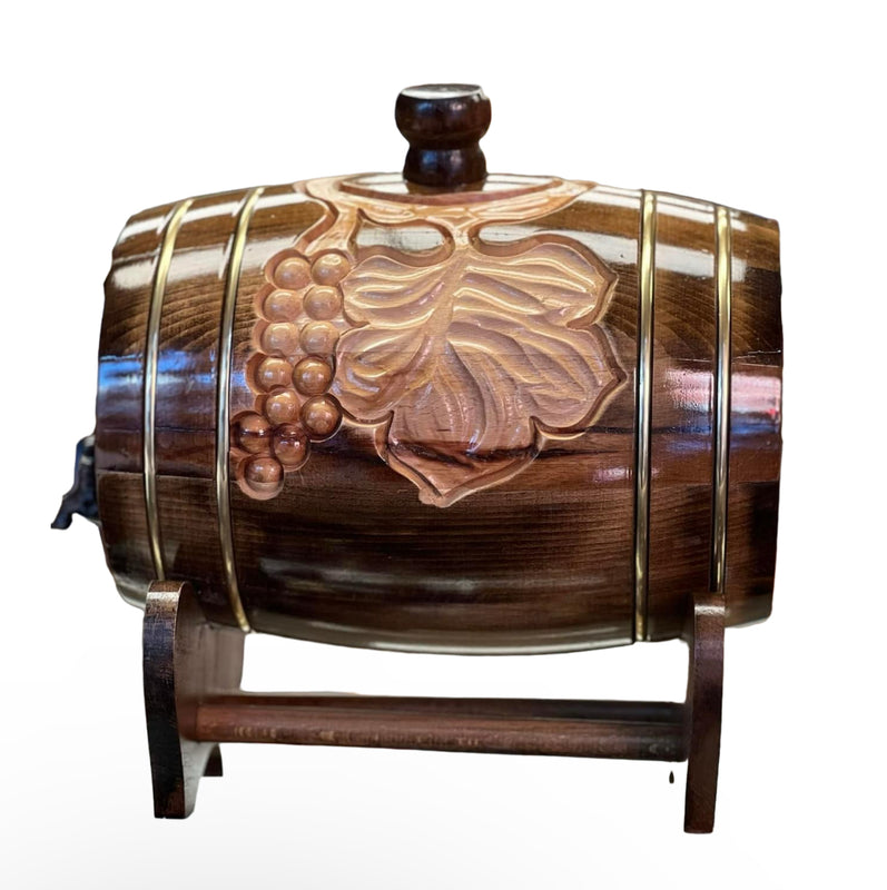 ხელნაკეთი ხის ღვინის კასრი, სადგამი ფეხით