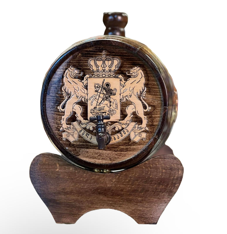 ხელნაკეთი ხის ღვინის კასრი, სადგამი ფეხით