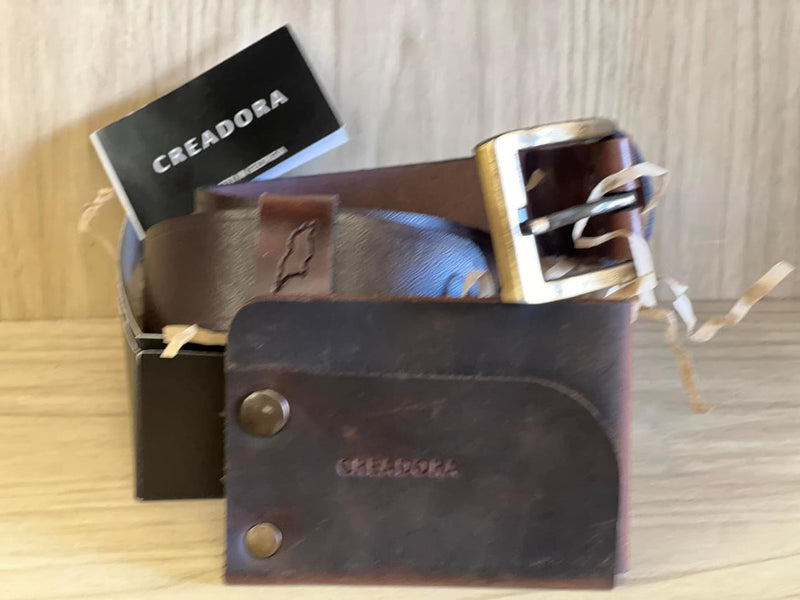 ნატურალური ტყავისაგან დამზადებული ქამარი და საფულე