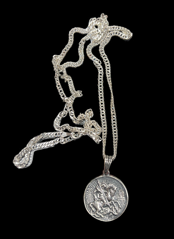 ვერცხლის გულსაკიდი - წმინდა გიორგის მედალიონი, ჯაჭვი