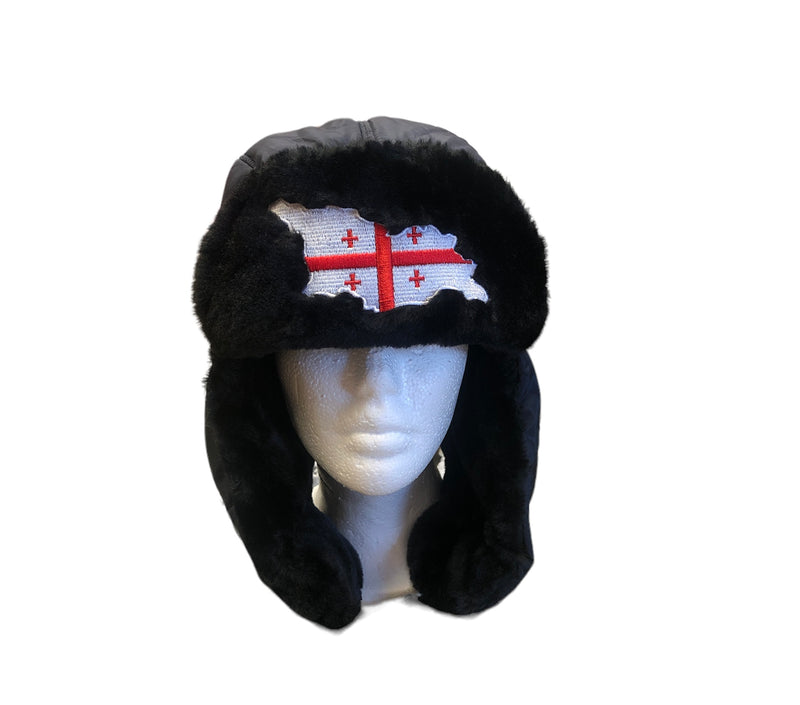 დუტის ყურებიანი, თბილი, ქუდი საქართველოს დროშით