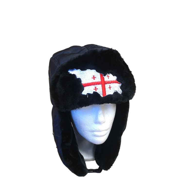 დუტის ყურებიანი, თბილი, ქუდი საქართველოს დროშით