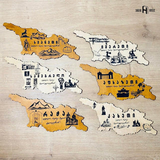 ხის ხელნაკეთი საქართველოს რუქა -ქუთაისი