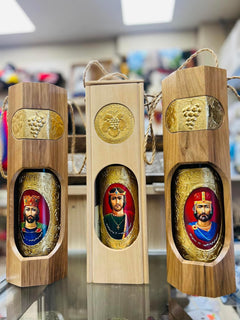 ხელნაკეთი ღვინის სასაჩუქრე ყუთი- სამი ქართული ღვინო