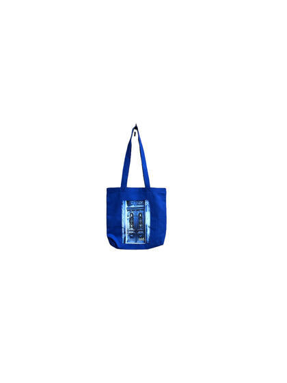 ლურჯი ნაჭრის  ჩანთა პრინტი - "თბილისური კარი"