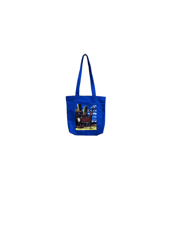 ლურჯი ნაჭრის ჩანთა - პრინტი ფიროსმანის "ირემი"